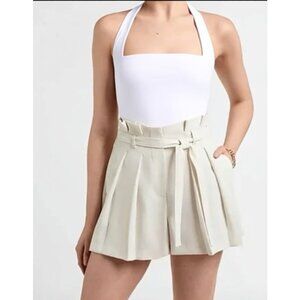 NEW Express Super High Waisted Belted Pleated Paperbag Shorts Pale Mint Green 2